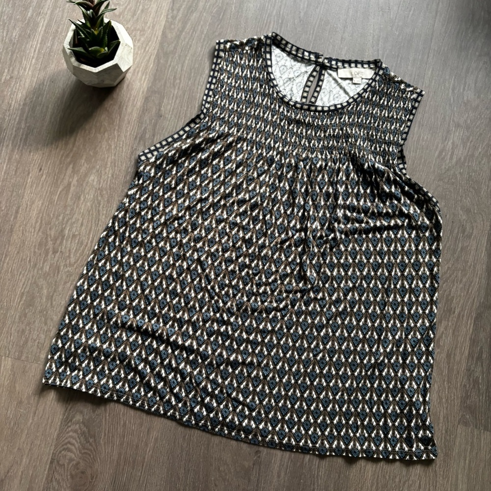 LOFT Green, Blue, and White Patterned Sleeveless Blouse